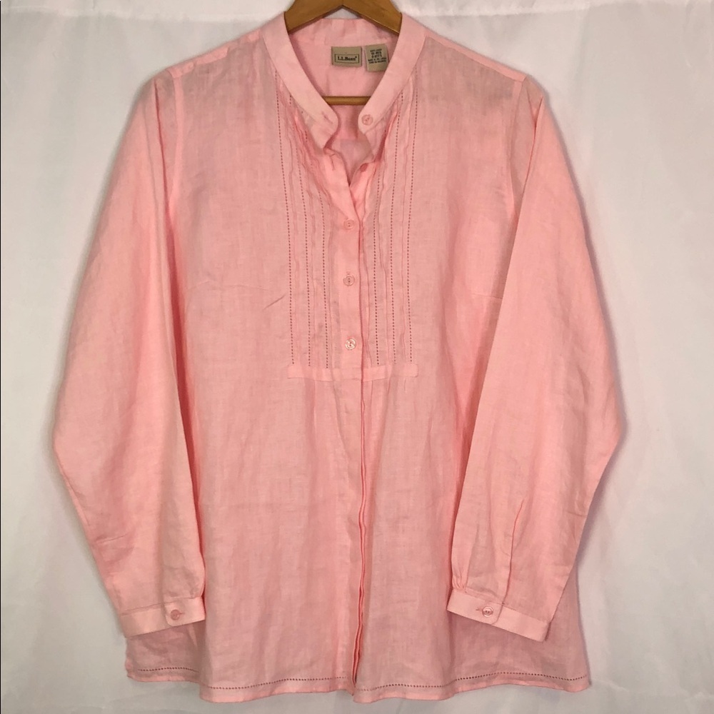 L.L Bean Women's Premium Washable Linen Blouse Tunic Size 1X Reg Soft Pink